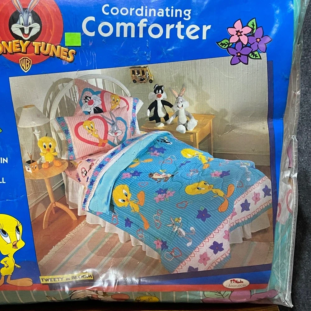 Vintage Looney Tunes Tweety in‎ Bloom Twin Comforter Bugs Bunny Sylvester 62x86